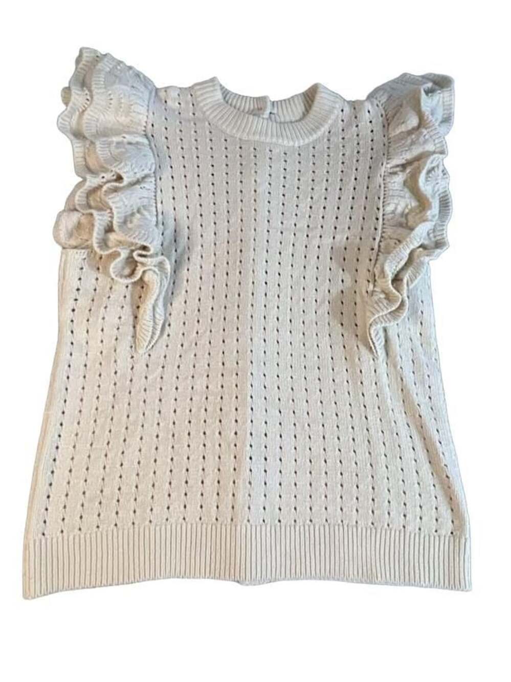 Who What Wear Button Down Ruffle Sweater Size M Beige Cotton Blend